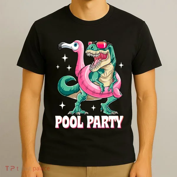 Pool Party Dinosaur Flamingo Float Funny T Rex Summer T-Shirt