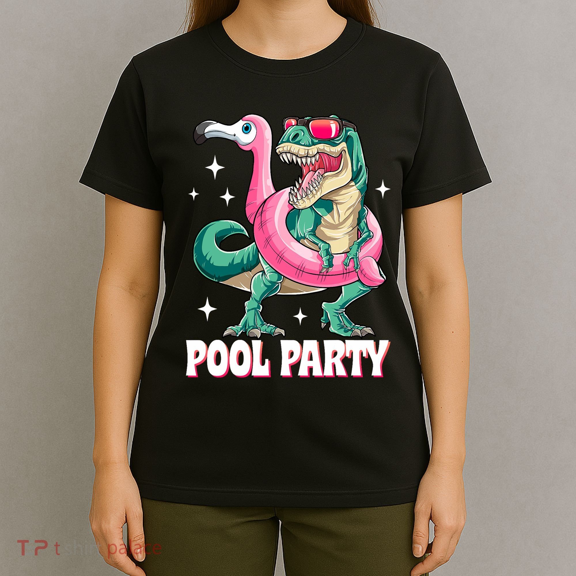 Pool Party Dinosaur Flamingo Float Funny T Rex Summer T-Shirt