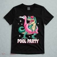 Pool Party Dinosaur Flamingo Float Funny T Rex Summer T-Shirt thumb 5