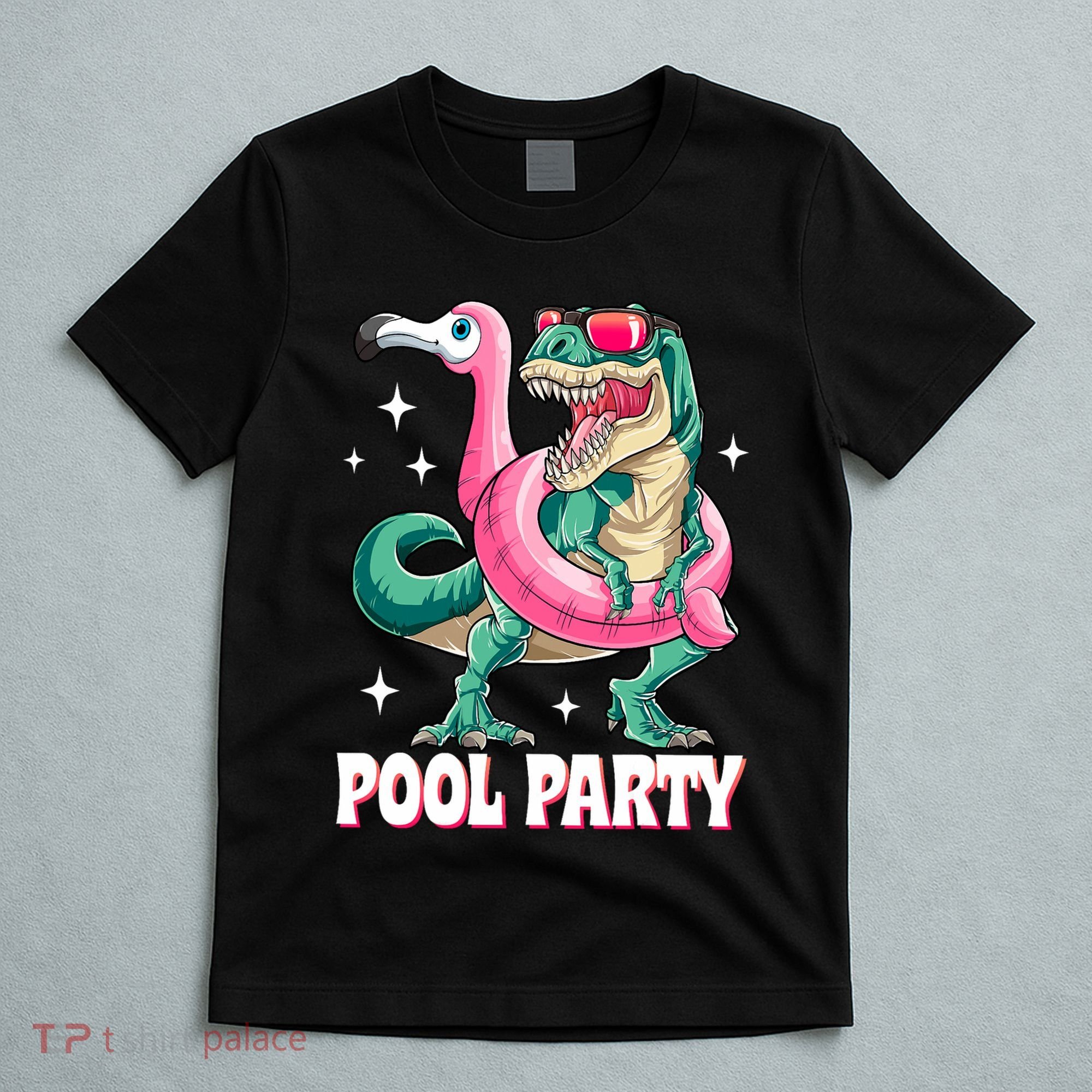 Pool Party Dinosaur Flamingo Float Funny T Rex Summer T-Shirt