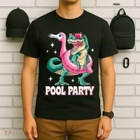 Pool Party Dinosaur Flamingo Float Funny T Rex Summer T-Shirt thumb 6