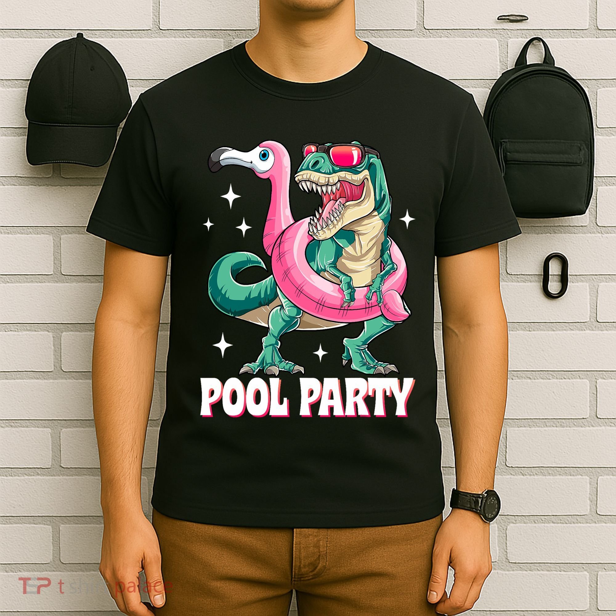 Pool Party Dinosaur Flamingo Float Funny T Rex Summer T-Shirt