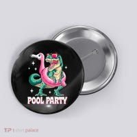 Pool Party Dinosaur Flamingo Float Funny T Rex Summer Button thumb 0