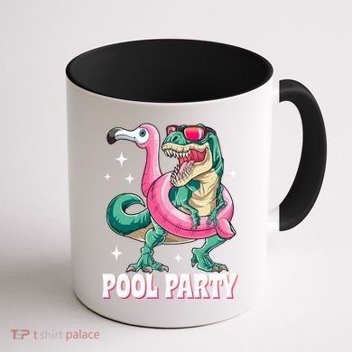 Pool Party Dinosaur Flamingo Float Funny T Rex Summer Coffee Mug back