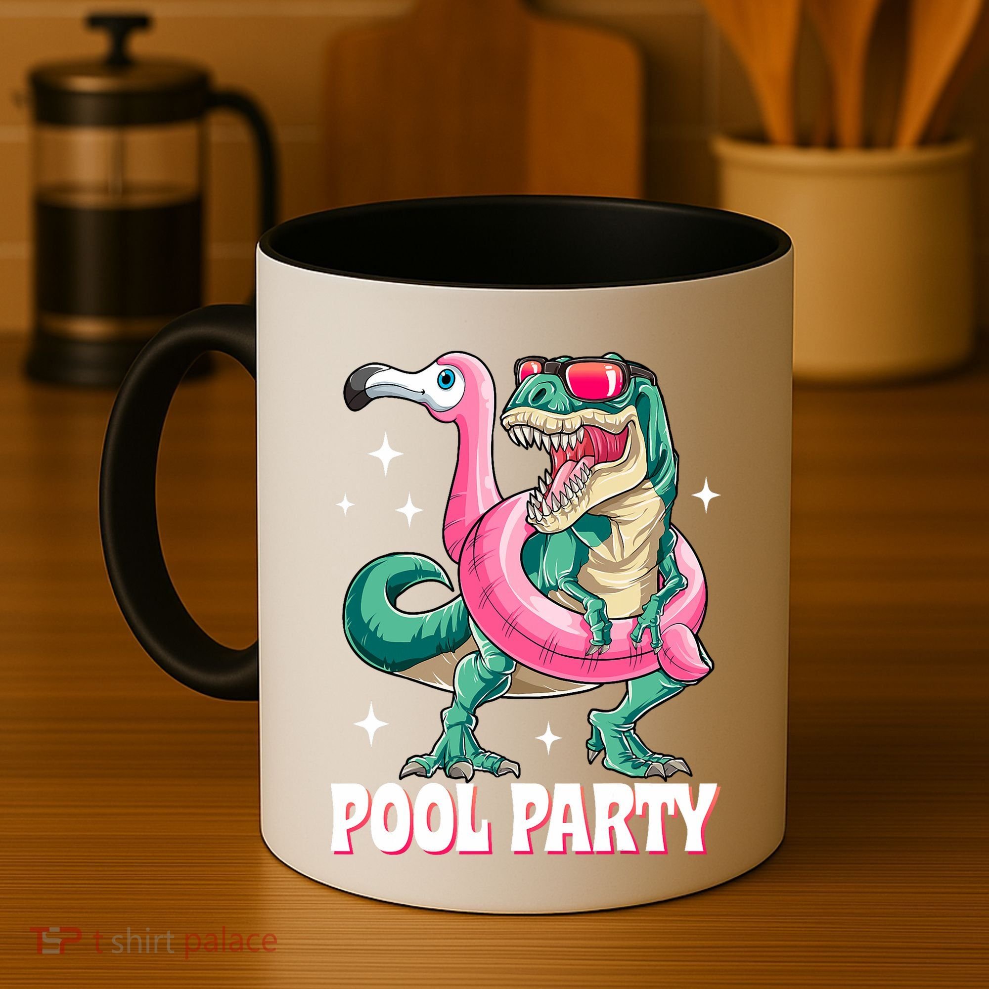 Pool Party Dinosaur Flamingo Float Funny T Rex Summer Coffee Mug