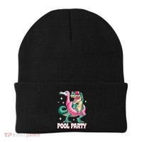 Pool Party Dinosaur Flamingo Float Funny T Rex Summer Beanie thumb 0
