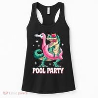 Pool Party Dinosaur Flamingo Float Funny T Rex Summer Women's Tank Top thumb 0