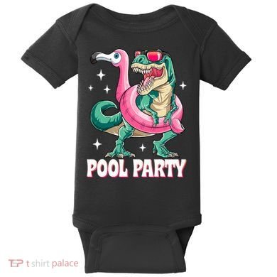 Pool Party Dinosaur Flamingo Float Funny T Rex Summer Baby Bodysuit