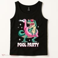 Pool Party Dinosaur Flamingo Float Funny T Rex Summer Tank Top thumb 2