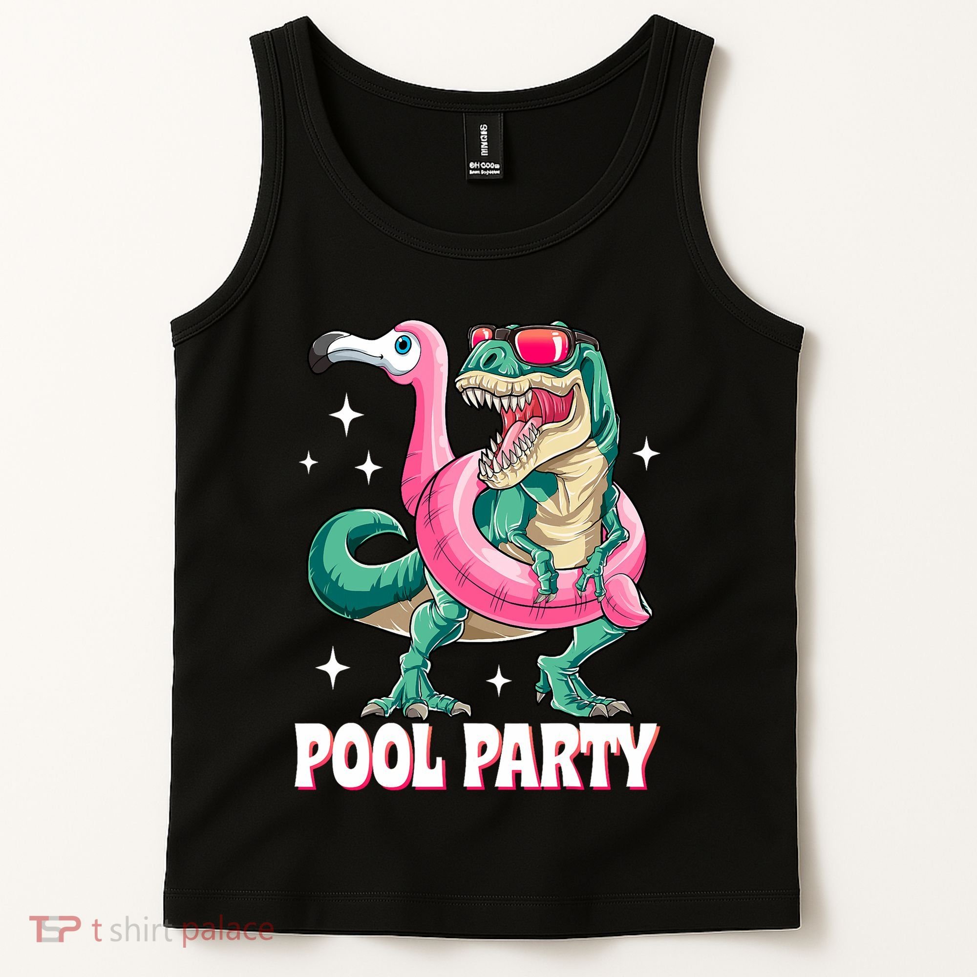 Pool Party Dinosaur Flamingo Float Funny T Rex Summer Tank Top