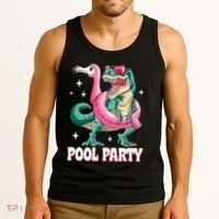 Pool Party Dinosaur Flamingo Float Funny T Rex Summer Tank Top thumb 3