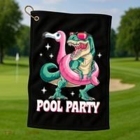 Pool Party Dinosaur Flamingo Float Funny T Rex Summer Golf Towel thumb 1
