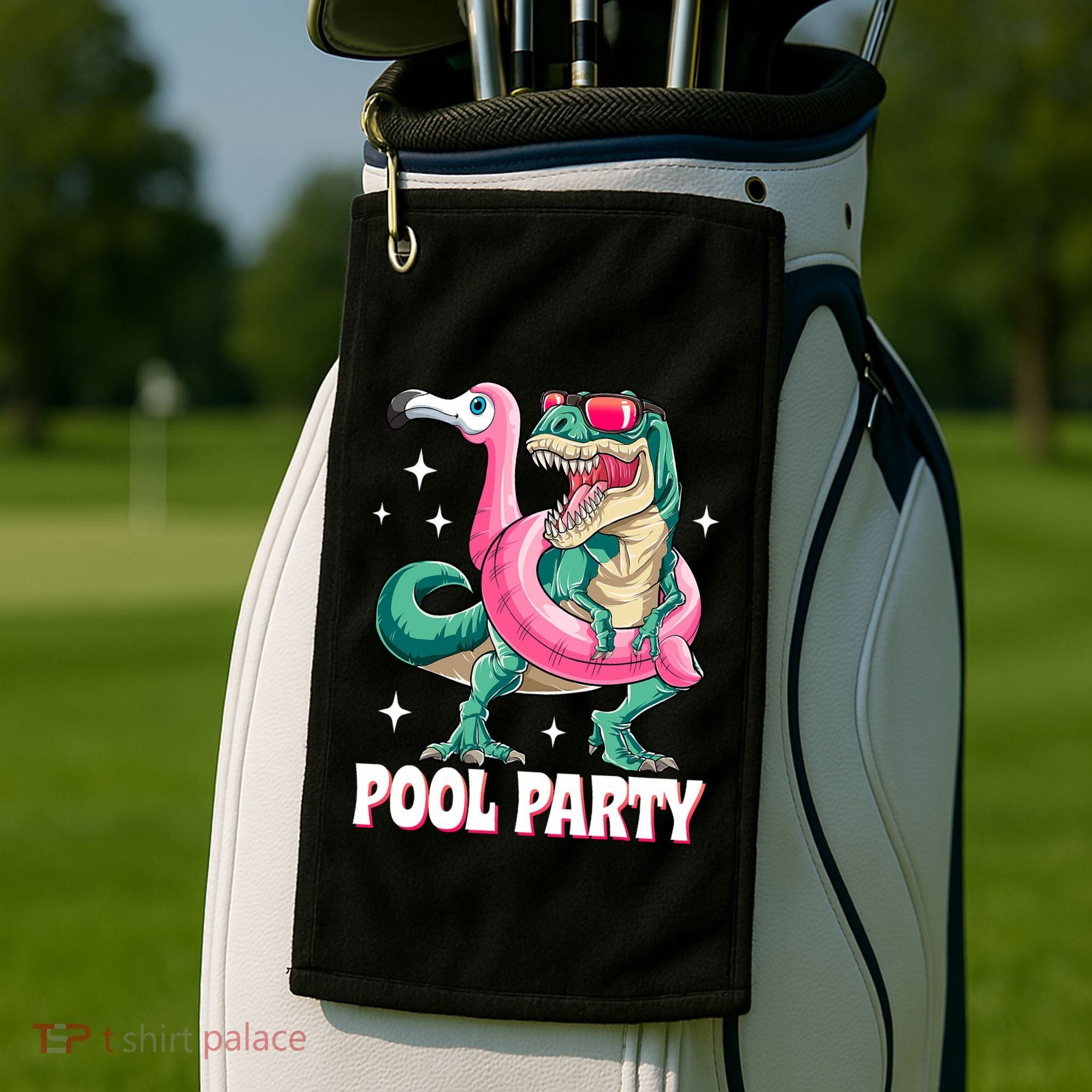 Pool Party Dinosaur Flamingo Float Funny T Rex Summer Golf Towel
