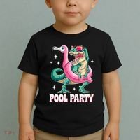 Pool Party Dinosaur Flamingo Float Funny T Rex Summer Toddler T-Shirt thumb 2