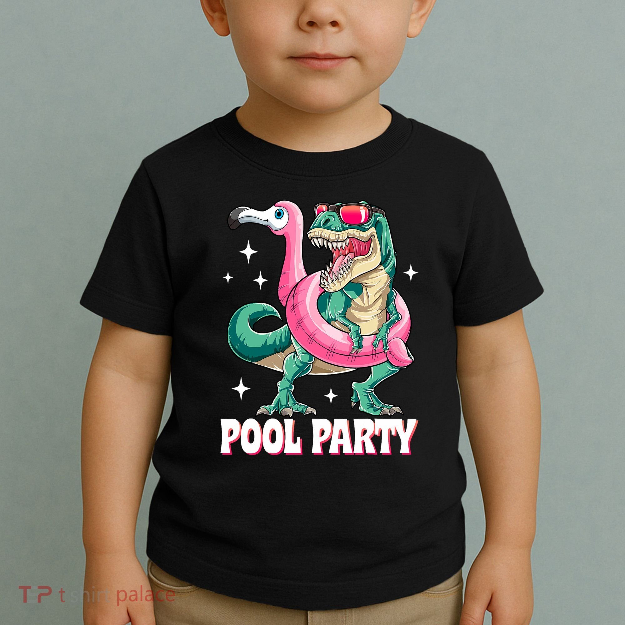 Pool Party Dinosaur Flamingo Float Funny T Rex Summer Toddler T-Shirt