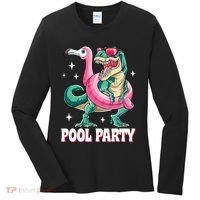 Pool Party Dinosaur Flamingo Float Funny T Rex Summer Women's Long Sleeve Shirt thumb 0