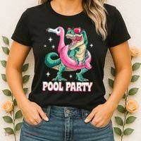 Pool Party Dinosaur Flamingo Float Funny T Rex Summer Women's T-Shirt thumb 2