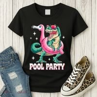 Pool Party Dinosaur Flamingo Float Funny T Rex Summer Women's T-Shirt thumb 3