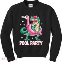 Pool Party Dinosaur Flamingo Float Funny T Rex Summer Kids Sweatshirt thumb 0