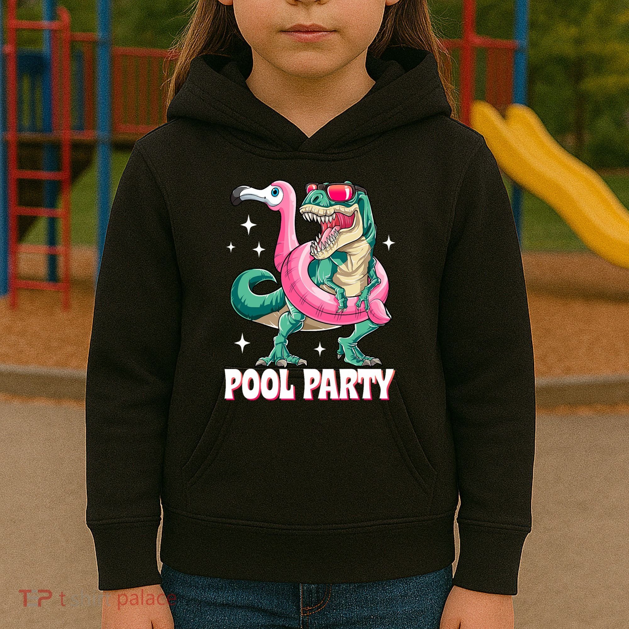 Pool Party Dinosaur Flamingo Float Funny T Rex Summer Kids Hoodie