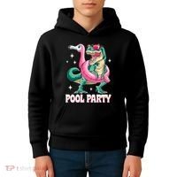 Pool Party Dinosaur Flamingo Float Funny T Rex Summer Kids Hoodie thumb 4