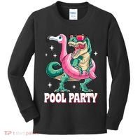 Pool Party Dinosaur Flamingo Float Funny T Rex Summer Kids Long Sleeve Shirt thumb 0