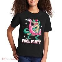 Pool Party Dinosaur Flamingo Float Funny T Rex Summer Kids T-Shirt thumb 2