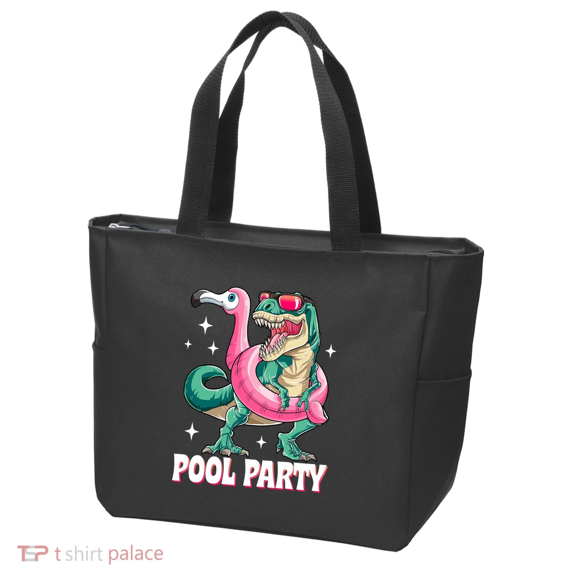 Pool Party Dinosaur Flamingo Float Funny T Rex Summer Tote Bag