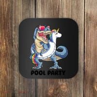 Pool Party Dinosaur Unicorn Funny T Rex Float Rainbow Cute Tank Top Coaster thumb 0