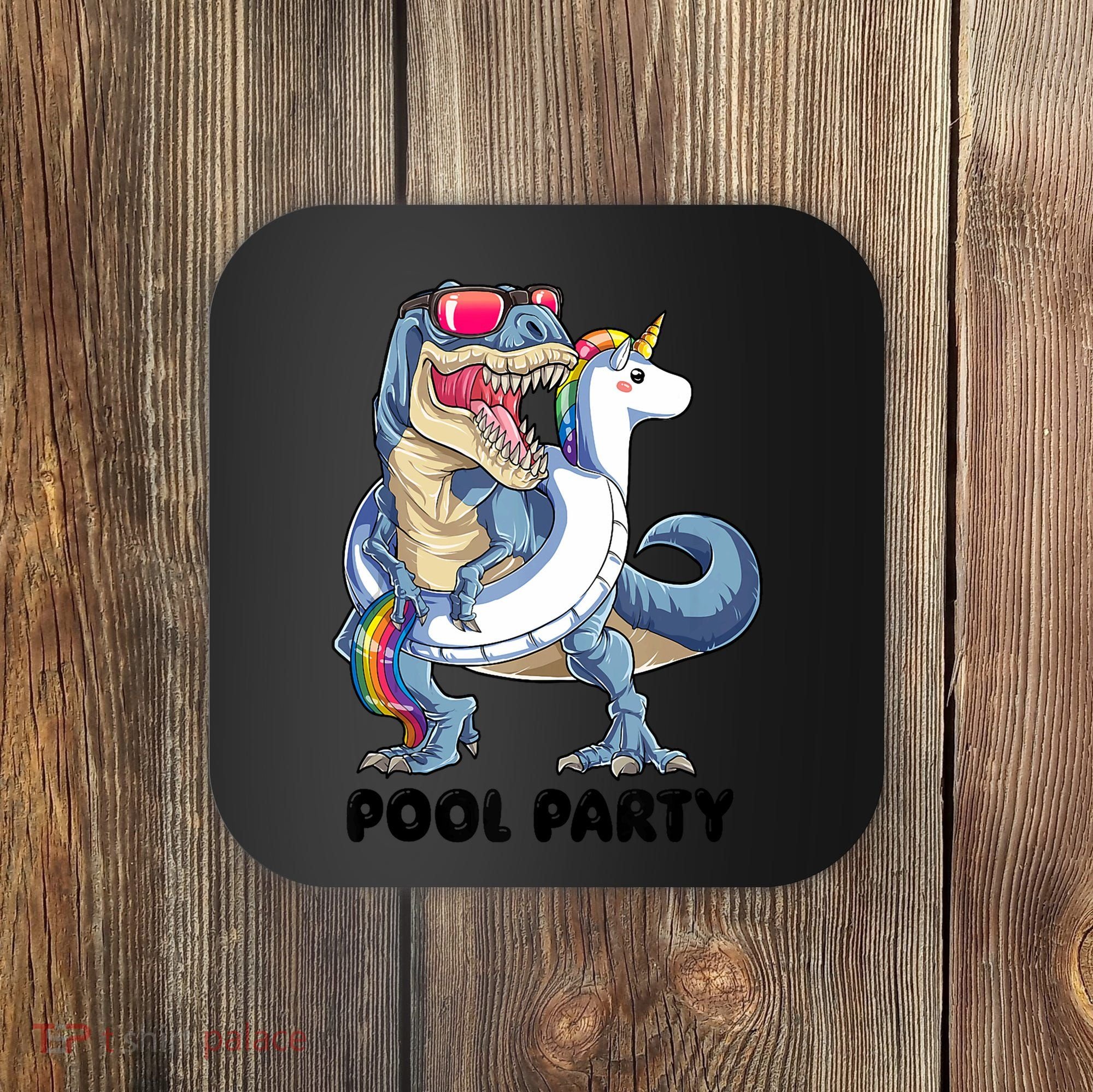 Pool Party Dinosaur Unicorn Funny T Rex Float Rainbow Cute Tank Top Coaster