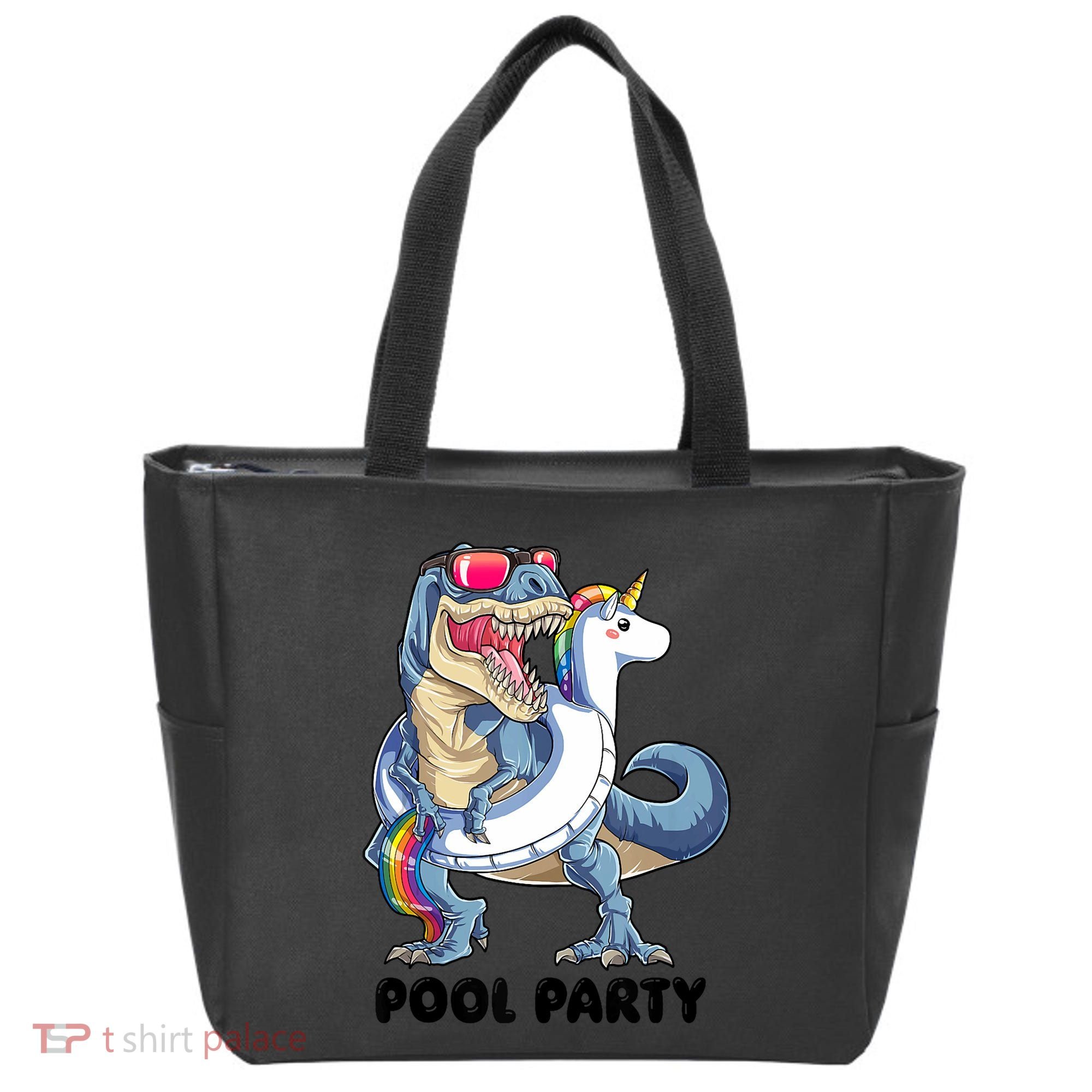 Pool Party Dinosaur Unicorn Funny T Rex Float Rainbow Cute Tank Top Tote Bag