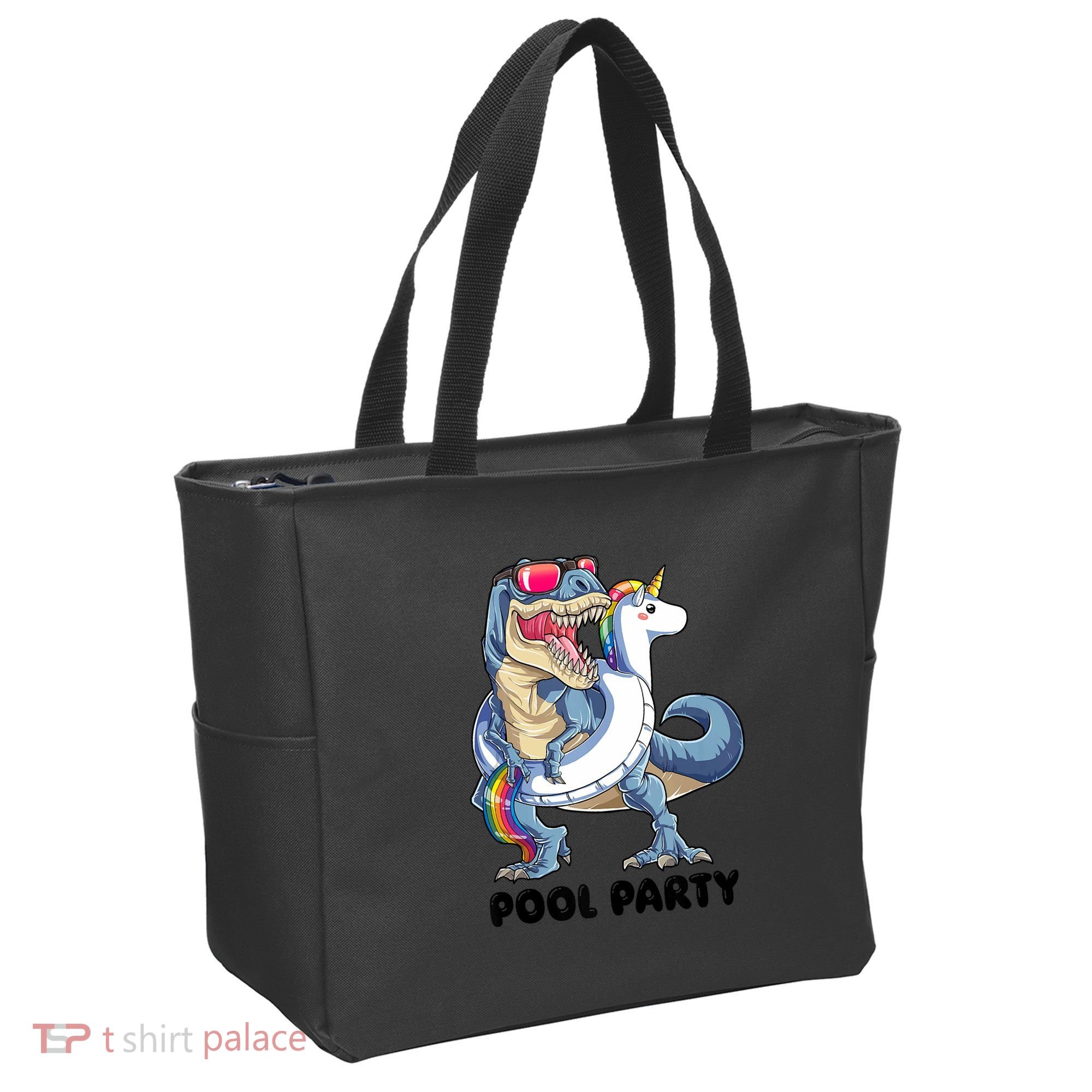 Pool Party Dinosaur Unicorn Funny T Rex Float Rainbow Cute Tank Top Tote Bag