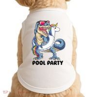 Pool Party Dinosaur Unicorn Funny T Rex Float Rainbow Cute Tank Top Doggie Tank thumb 0