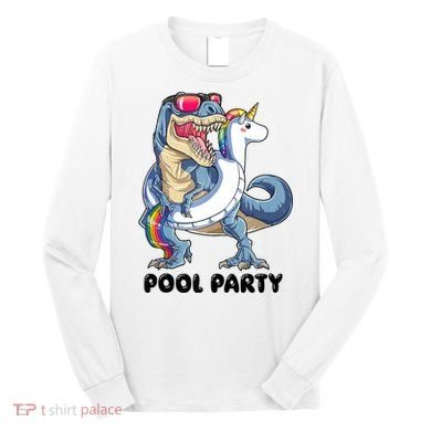 Pool Party Dinosaur Unicorn Funny T Rex Float Rainbow Cute Tank Top Long Sleeve Shirt