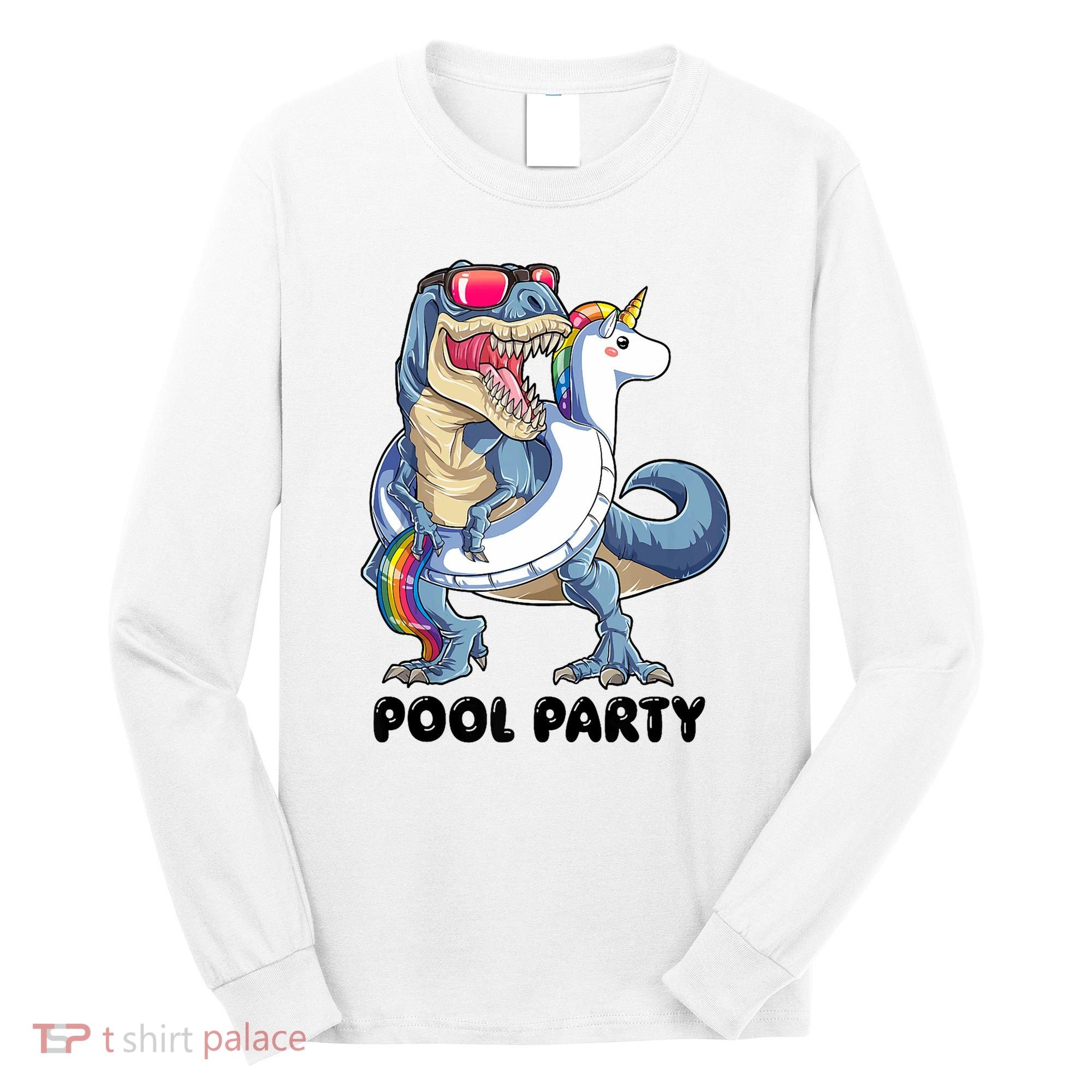 Pool Party Dinosaur Unicorn Funny T Rex Float Rainbow Cute Tank Top Long Sleeve Shirt