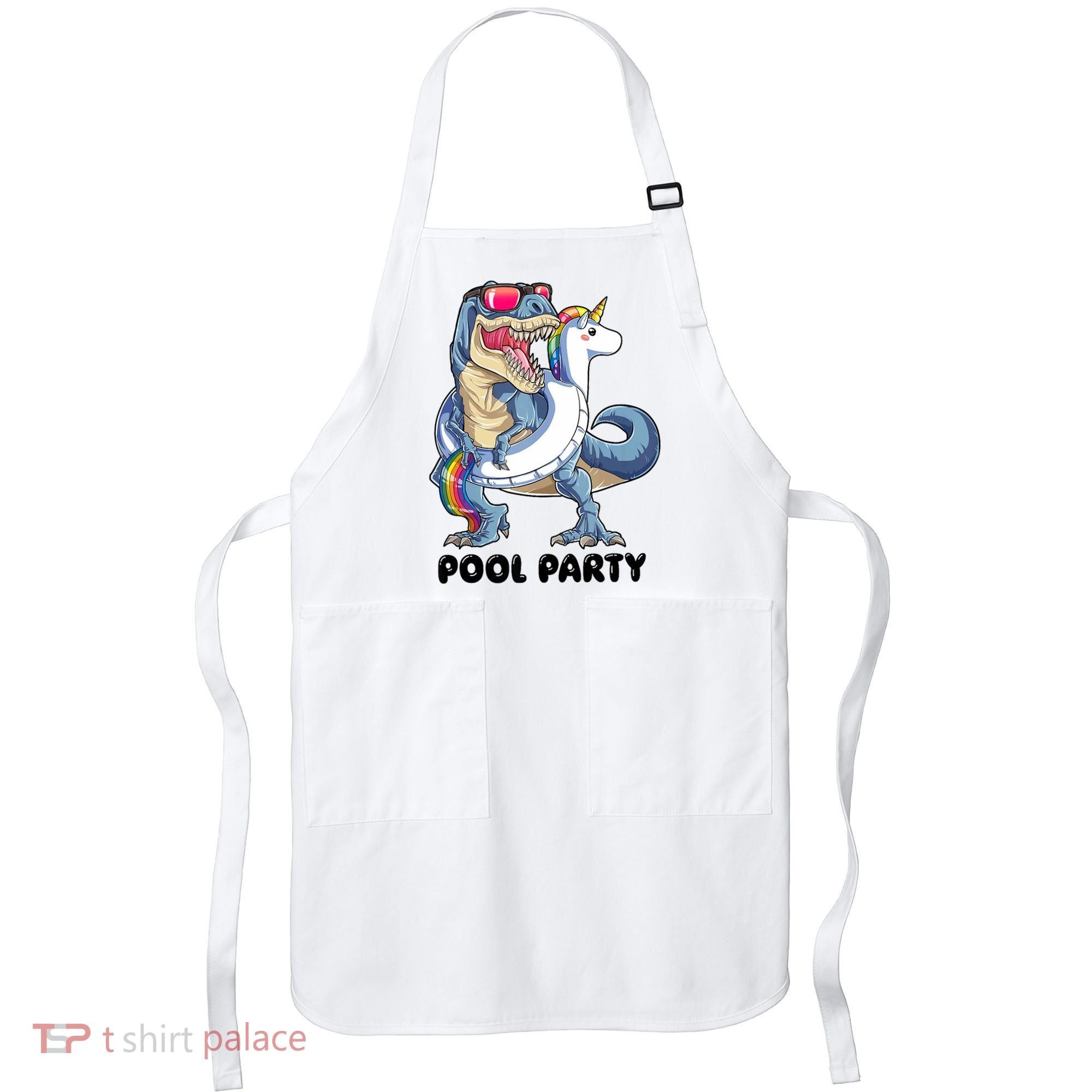 Pool Party Dinosaur Unicorn Funny T Rex Float Rainbow Cute Tank Top Apron