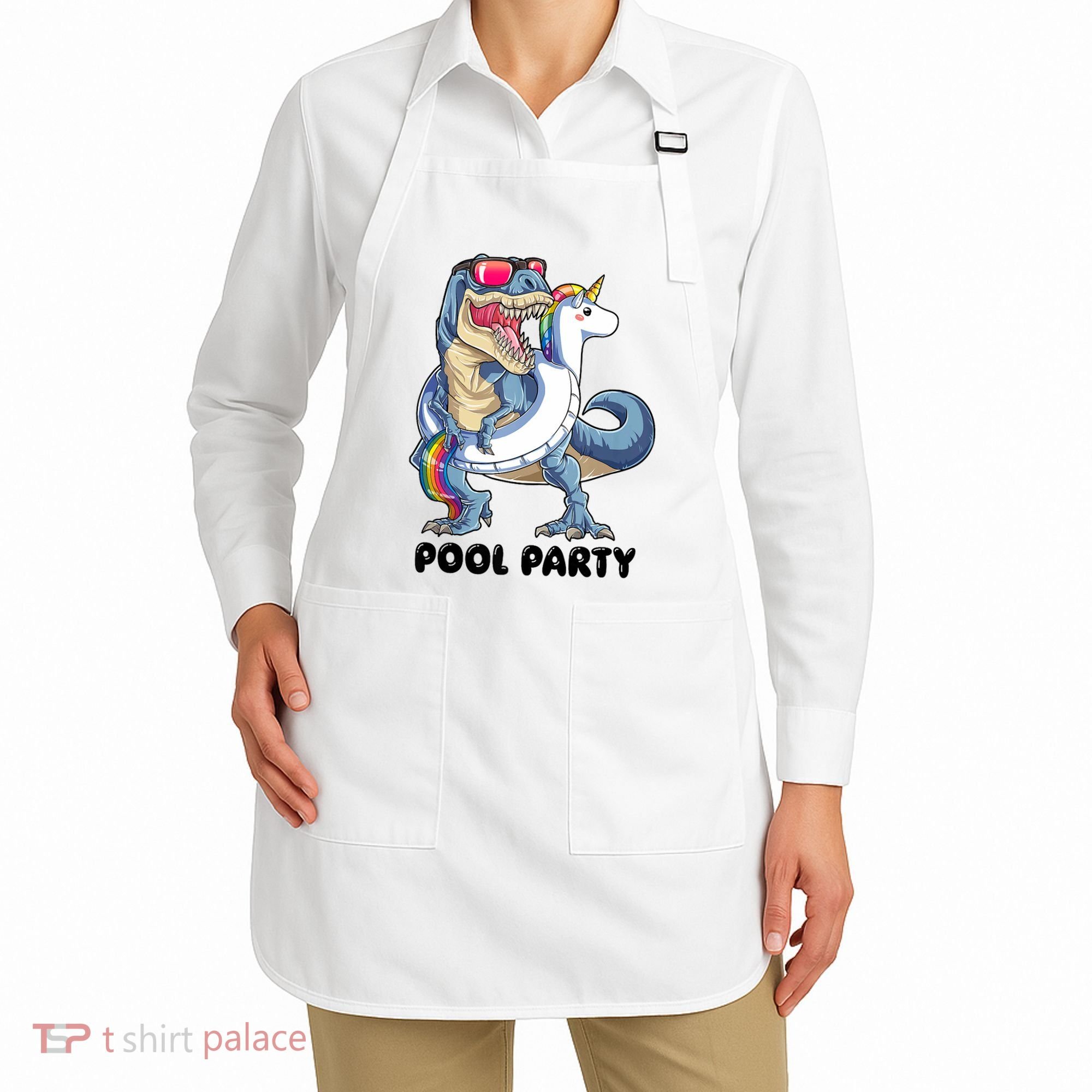 Pool Party Dinosaur Unicorn Funny T Rex Float Rainbow Cute Tank Top Apron