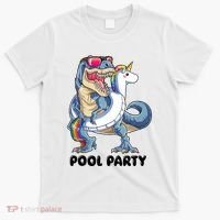 Pool Party Dinosaur Unicorn Funny T Rex Float Rainbow Cute Tank Top T-Shirt thumb 0