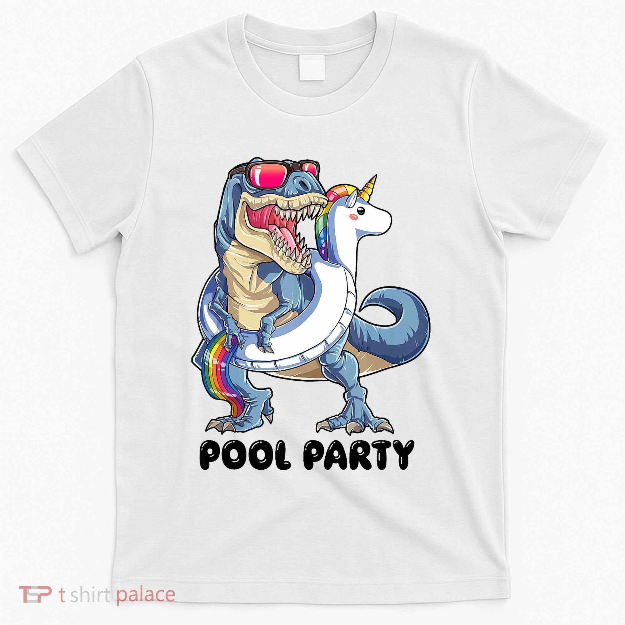 Pool Party Dinosaur Unicorn Funny T Rex Float Rainbow Cute Tank Top T-Shirt