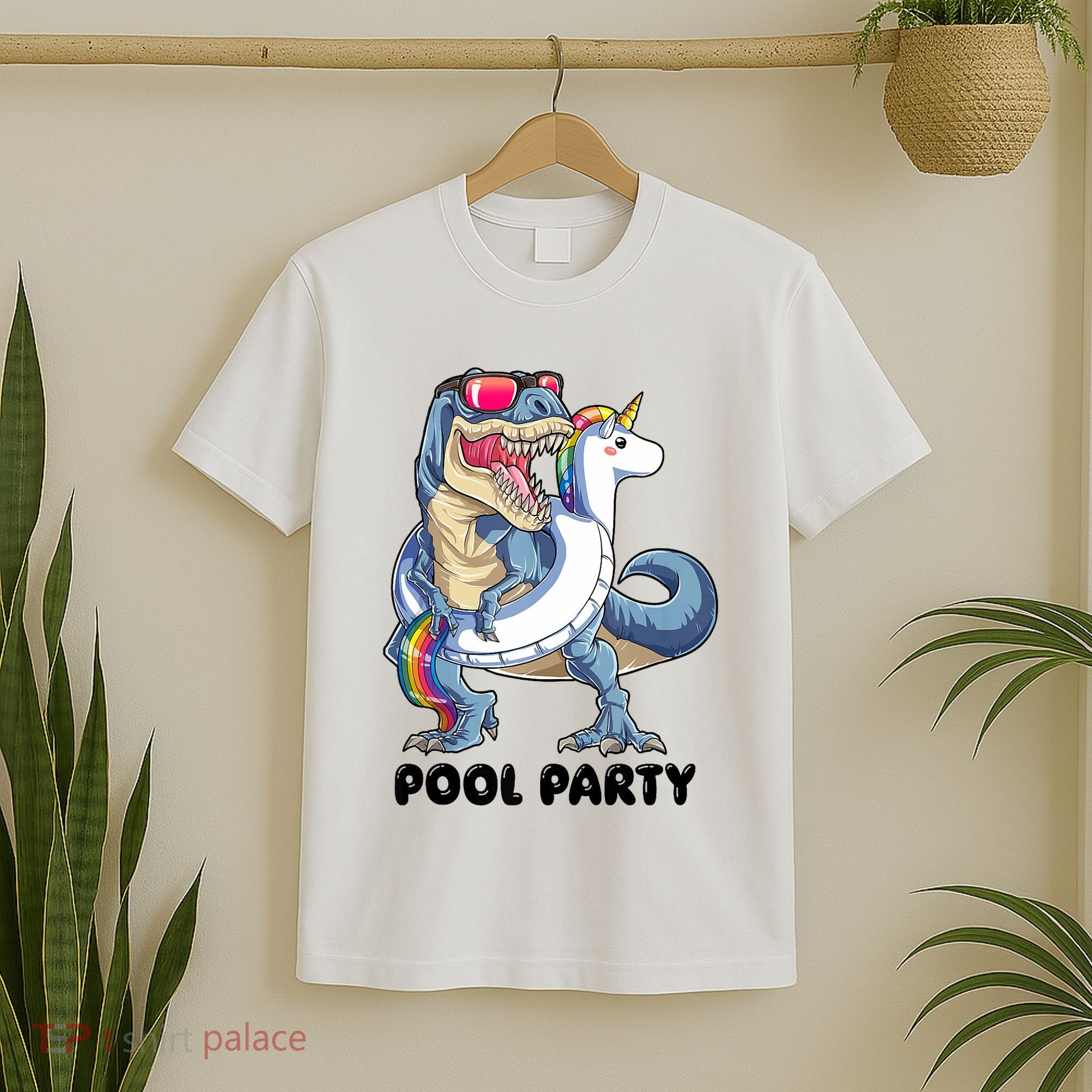 Pool Party Dinosaur Unicorn Funny T Rex Float Rainbow Cute Tank Top T-Shirt