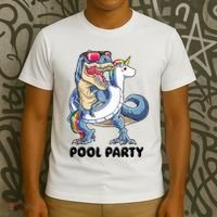 Pool Party Dinosaur Unicorn Funny T Rex Float Rainbow Cute Tank Top T-Shirt thumb 3