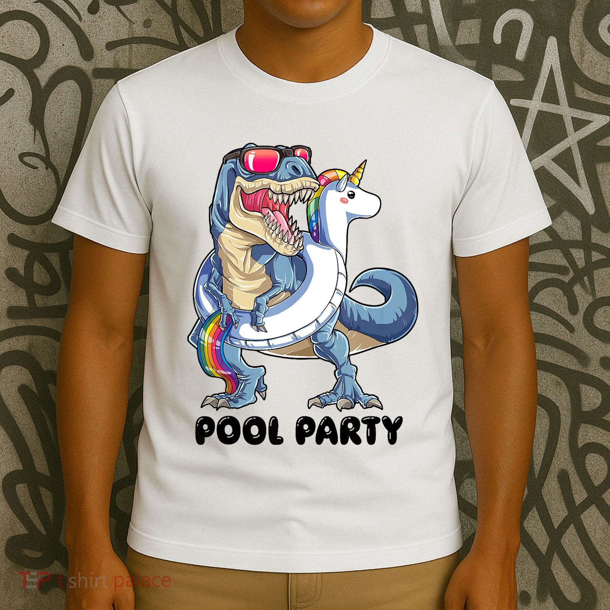 Pool Party Dinosaur Unicorn Funny T Rex Float Rainbow Cute Tank Top T-Shirt