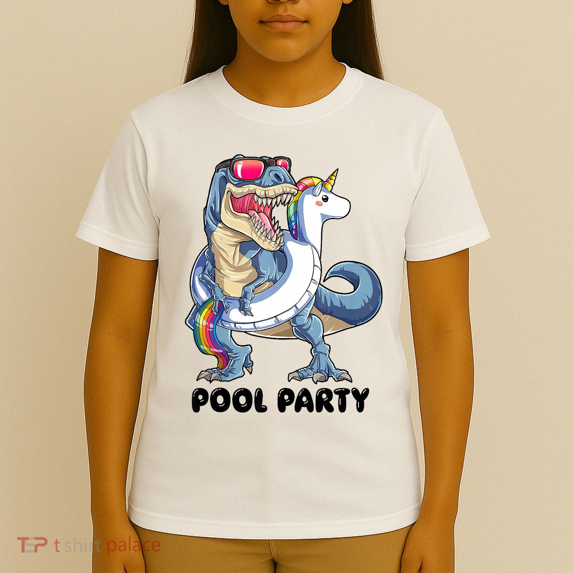 Pool Party Dinosaur Unicorn Funny T Rex Float Rainbow Cute Tank Top T-Shirt