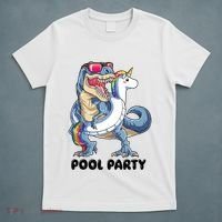 Pool Party Dinosaur Unicorn Funny T Rex Float Rainbow Cute Tank Top T-Shirt thumb 5