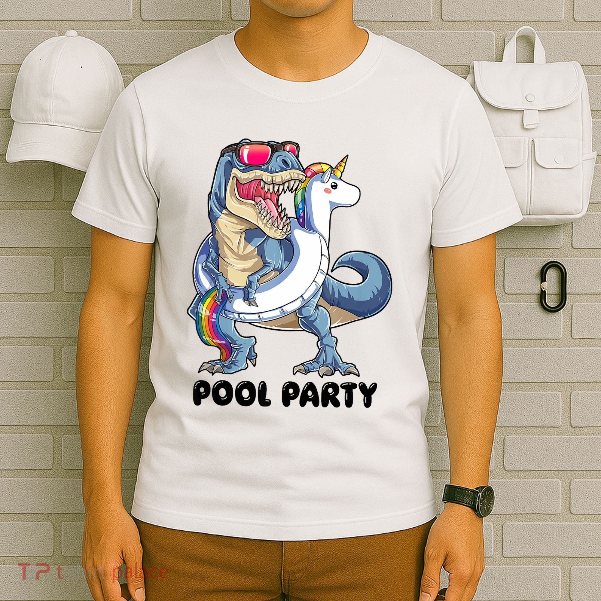 Pool Party Dinosaur Unicorn Funny T Rex Float Rainbow Cute Tank Top T-Shirt