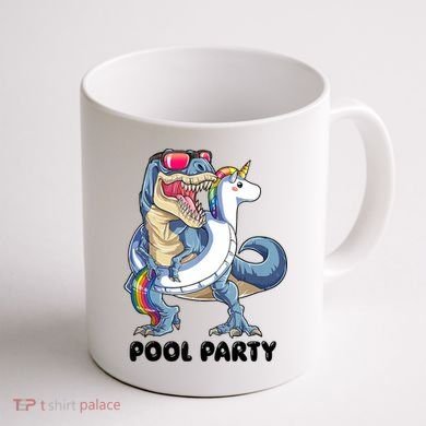 Pool Party Dinosaur Unicorn Funny T Rex Float Rainbow Cute Tank Top Coffee Mug back
