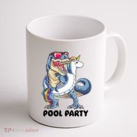 Pool Party Dinosaur Unicorn Funny T Rex Float Rainbow Cute Tank Top Coffee Mug thumb 1