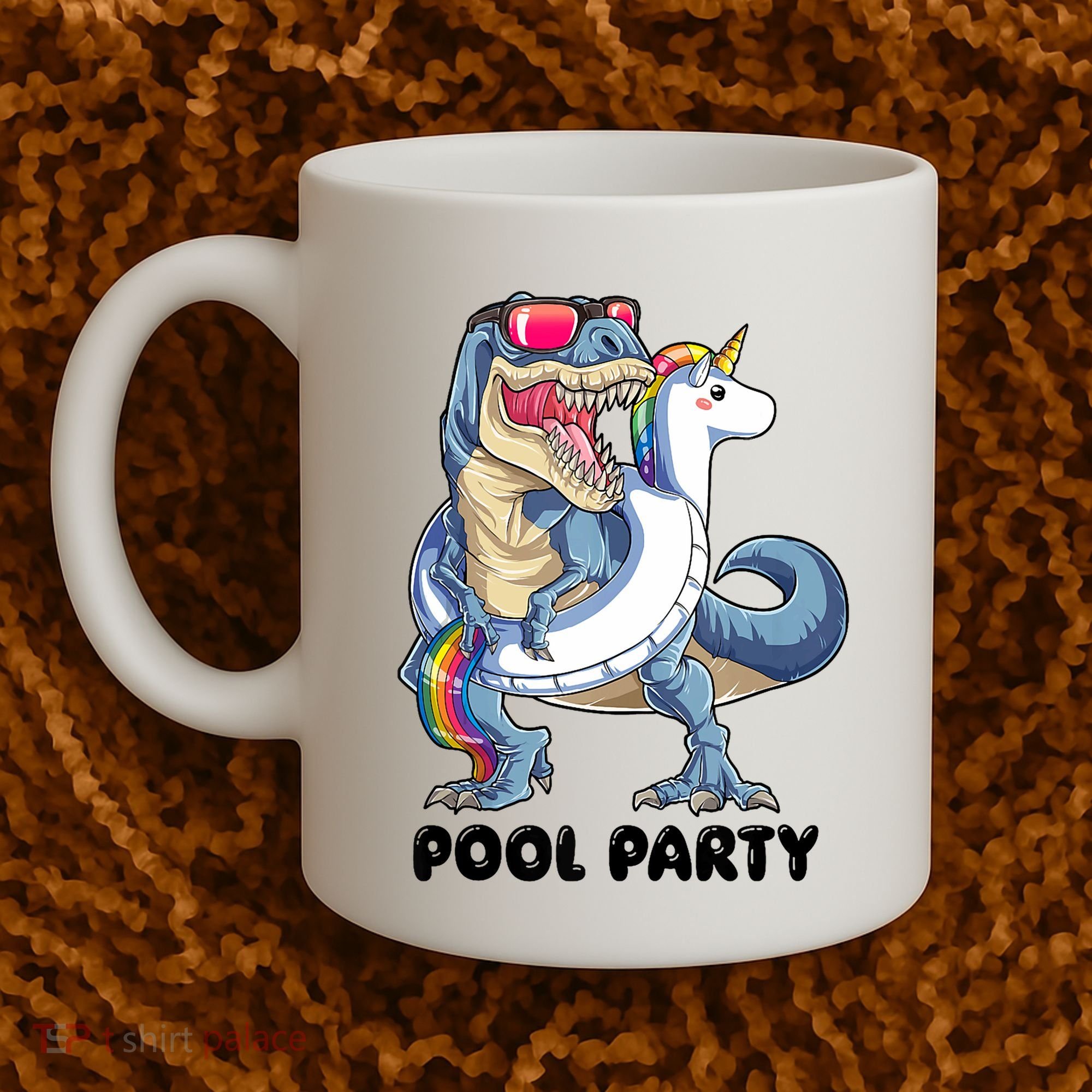 Pool Party Dinosaur Unicorn Funny T Rex Float Rainbow Cute Tank Top Coffee Mug