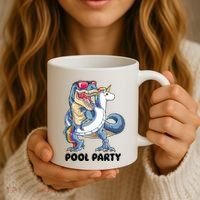 Pool Party Dinosaur Unicorn Funny T Rex Float Rainbow Cute Tank Top Coffee Mug thumb 3