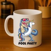 Pool Party Dinosaur Unicorn Funny T Rex Float Rainbow Cute Tank Top Coffee Mug thumb 4